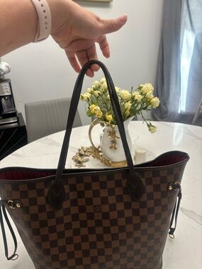 Louis Vuitton Brown Damier Ebene Canvas Tote with Dark Brown Trim
